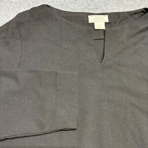 Lord & Taylor American Petite‎ Women's 12P Black Long Sleeve Notch Neck Blouse